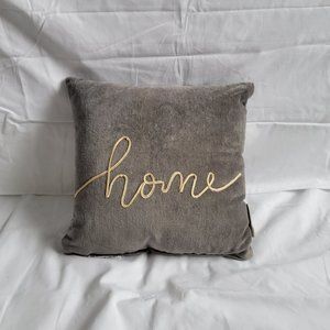 Gray Velvet "Home" Throw Pillow